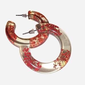 Floral hoop earrings with red flowers